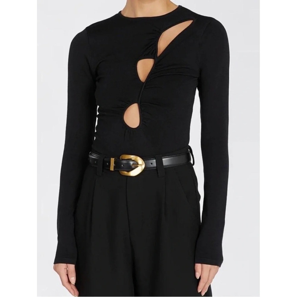 NWT DISSH Monique Black Long Sleeve Knit Top Size XL Triple Cut Out Stretch